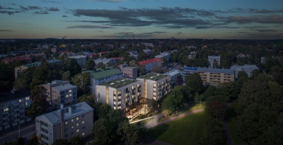 Flygfoto av Folkhälsanhuset Haga